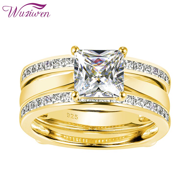 Wuziwen Yellow Rose Gold Protection Enhanced Wedding Rings for Women 925 image 1