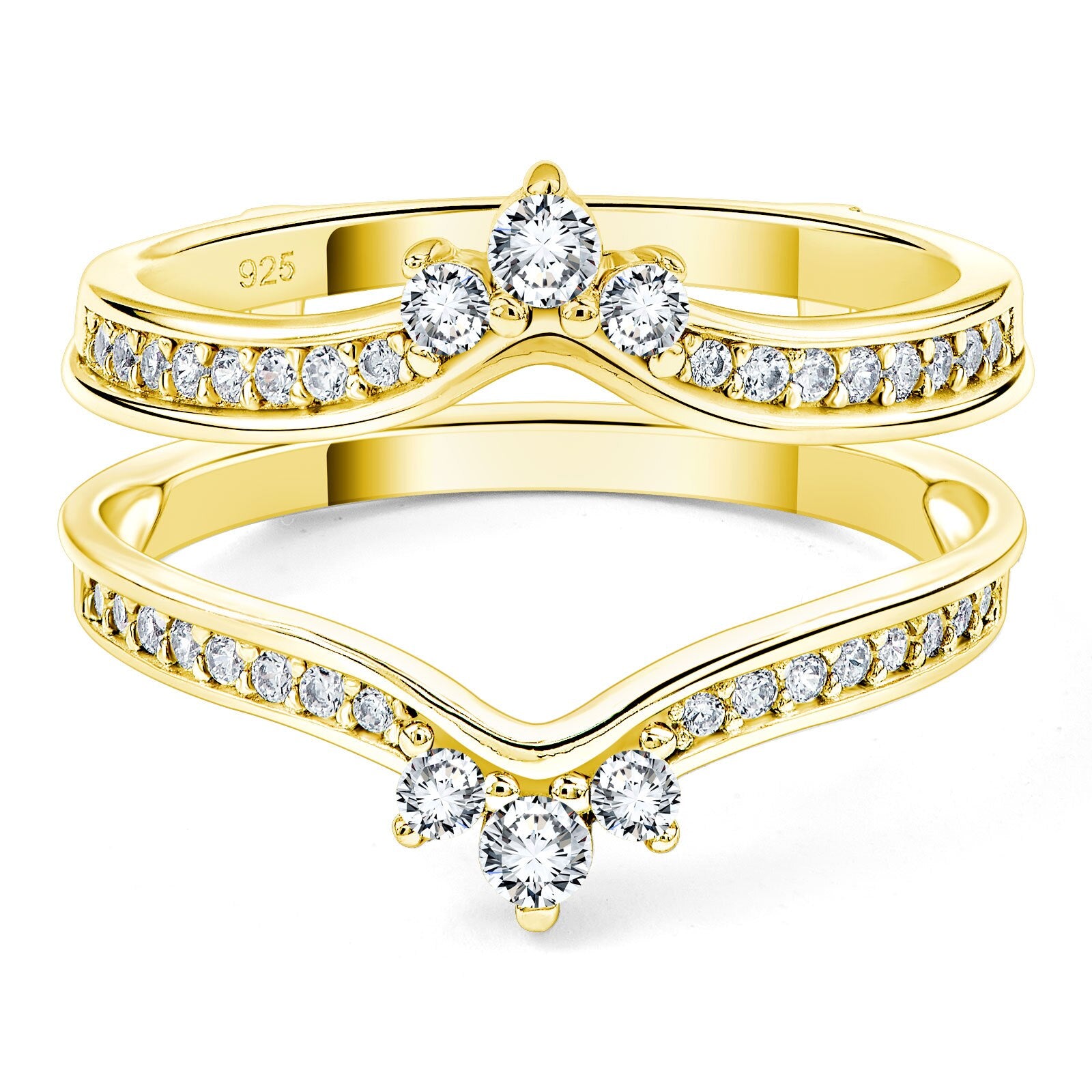 Newshe Two Color 925 Silver Yellow Gold Crown Wedding Rings for Women image 1