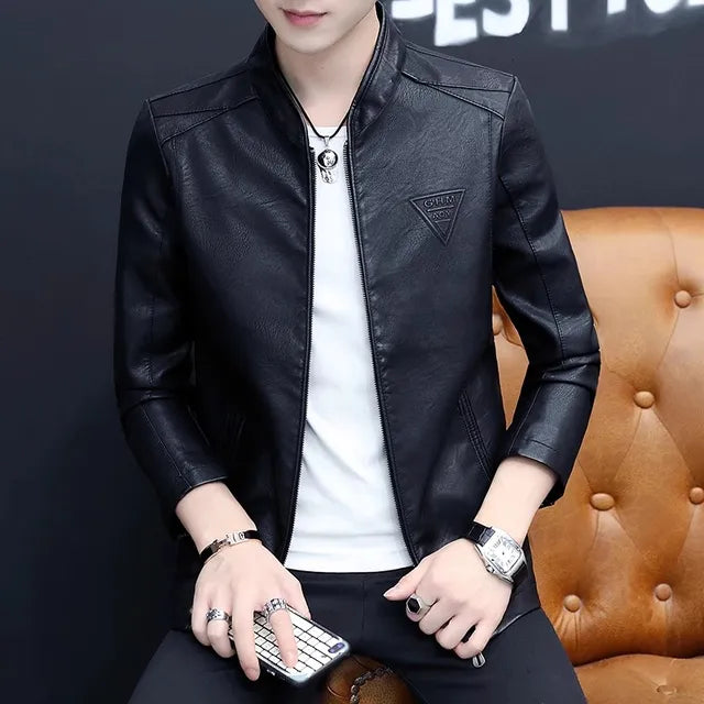 Mens Biker Leather Jacket 2023 Autumn  Men's Fashion Trend Decorative Motorcycl image 4
