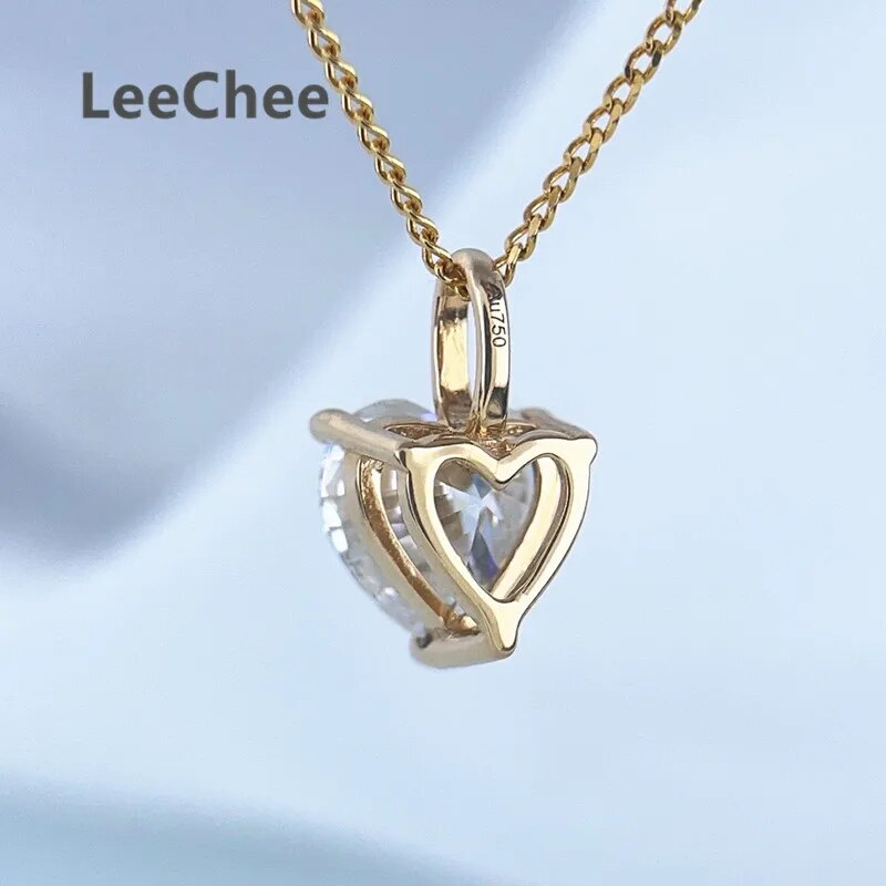 1CT Heart Cut Moissanite Pendant Real 18K Yellow Gold 6.5MM VVS Lab Diamond Nec image 2