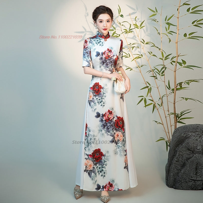 2024 vietnam traditional aodai dress chinese improved qipao national flower pri image 3