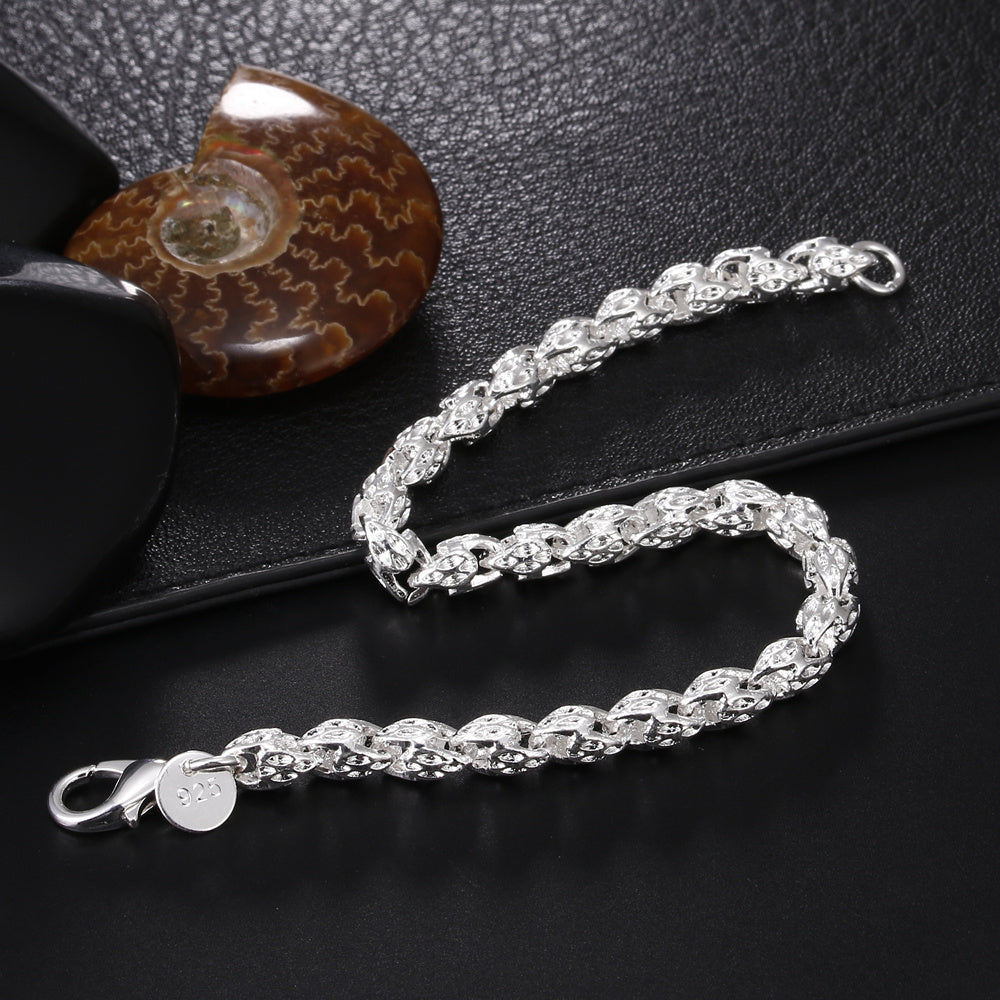 Noble 925 Sterling Silver Square Solid Chain Bracelet For Women Men Charm Party image 19