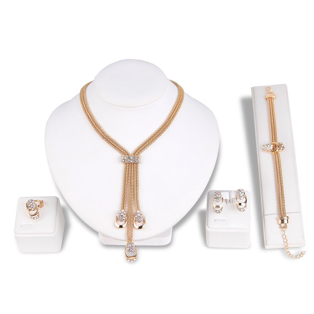 4Pcs Jewelry Set Rings Necklace Earrings Bracelet High Performance Golden Jewel image 5