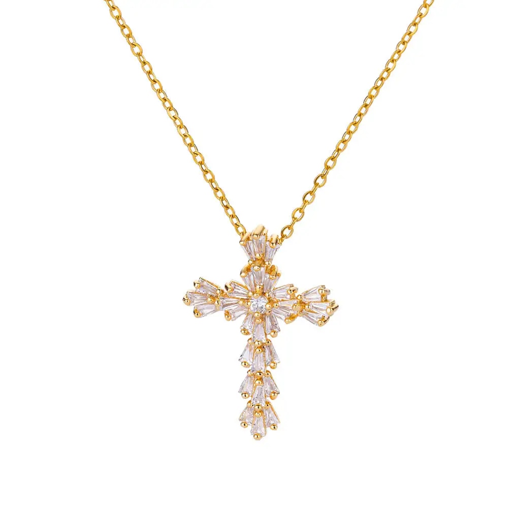 Zircon Cross Pendant Necklace for Women Gold Plated Stainless Steel Collar Neck image 12
