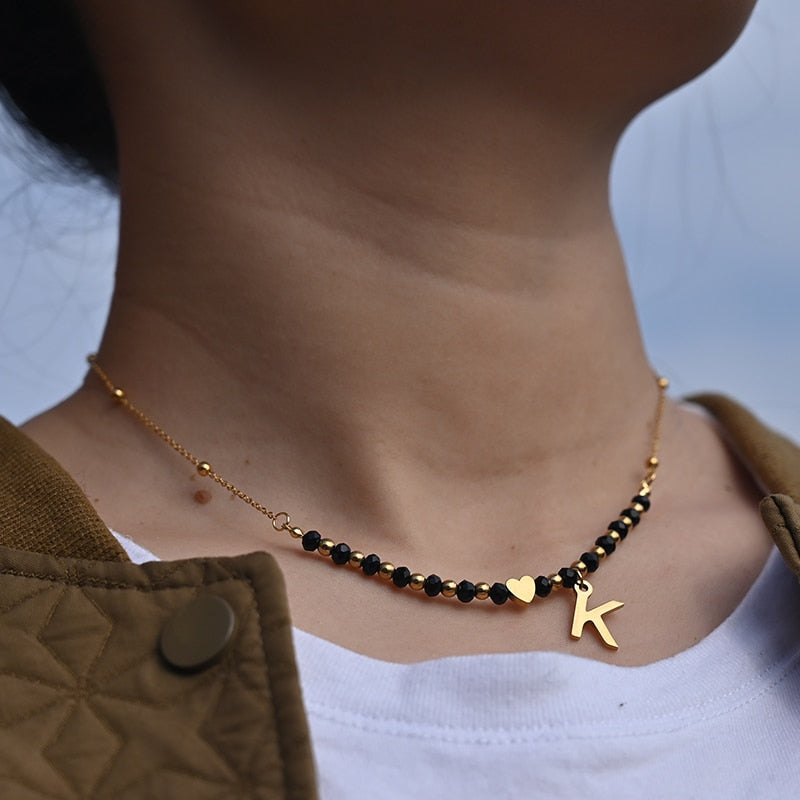 MOON GIRL Waterproof Gold Color Stainless Steel Heart Initial Necklace for Wome image 4