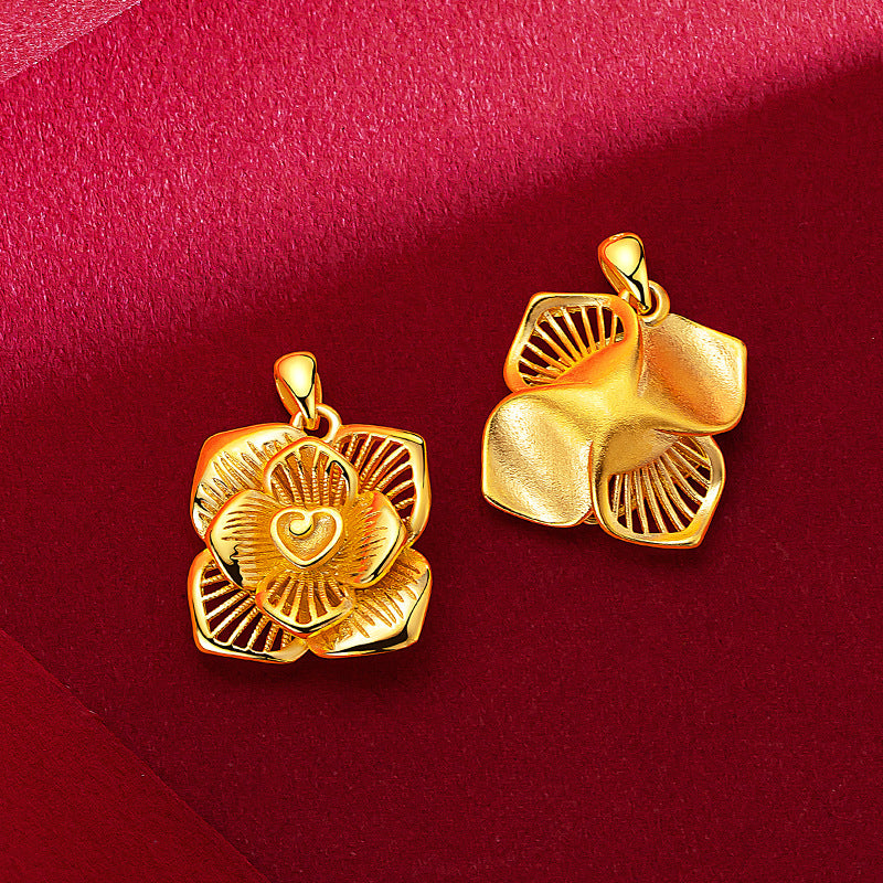 Romantic 18 K Gold Color Ins Rose Shape Pendant Necklace for Women Valentine's image 3