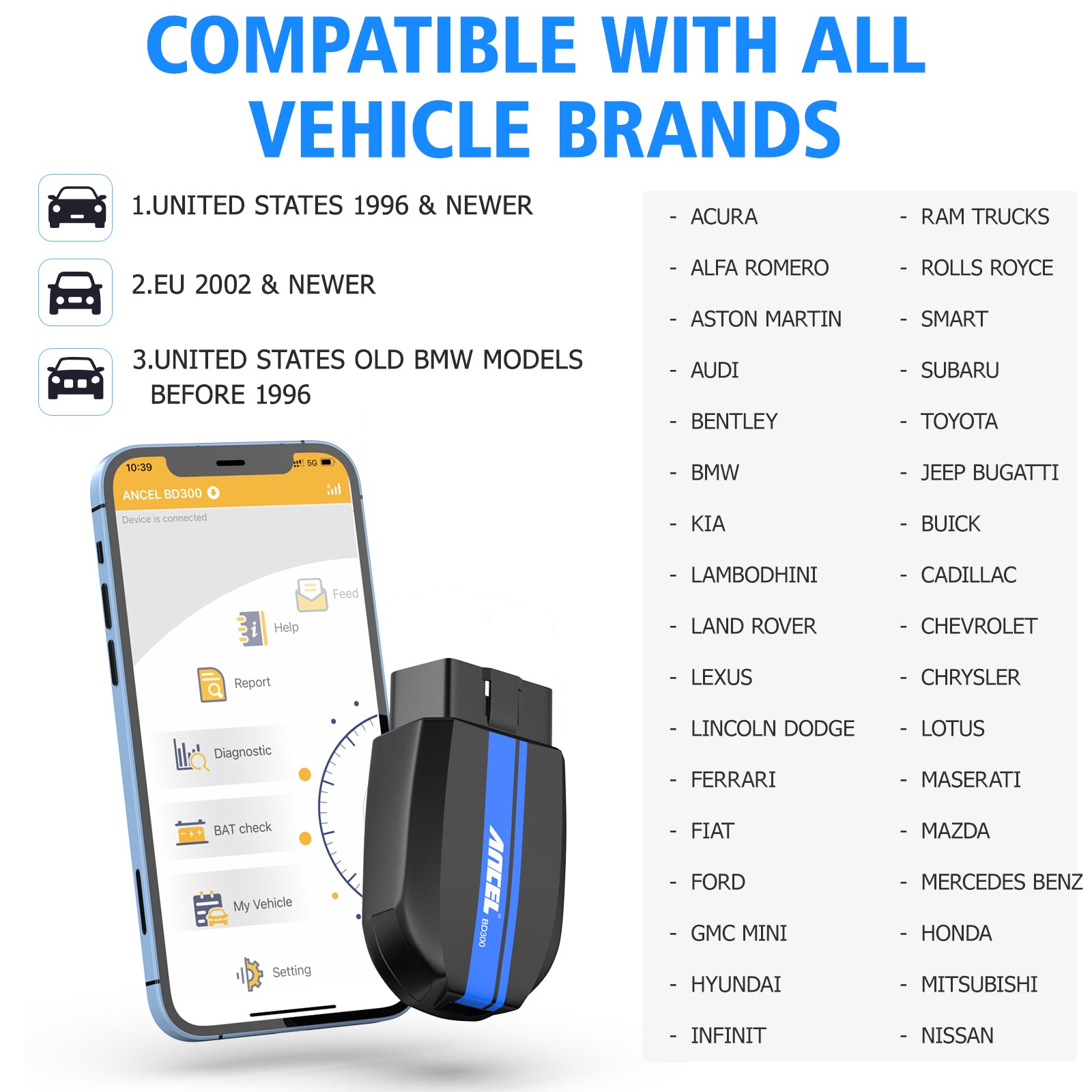 ANCEL BD300 OBD2 Scanner Full System Car Diagnostic Tools Injector Coding SRS A image 5
