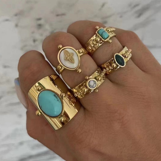 Creative Gold Plated Stainless Steel Rings for Women Simple Geometric Round Nat image 0