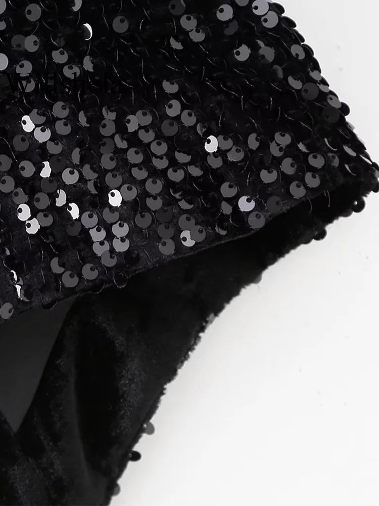 Willshela Women Fashion With Sequined Black Sleeveless Jackets Waist Vintage V- image 6