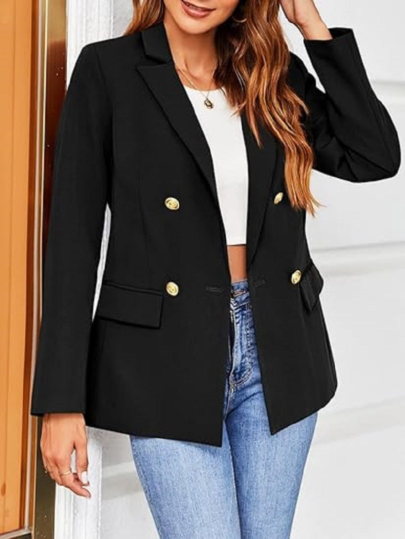 Women's Classic Buttons Slim Fitting Blazer Jacket Solid Color Casual Long Slee image 4