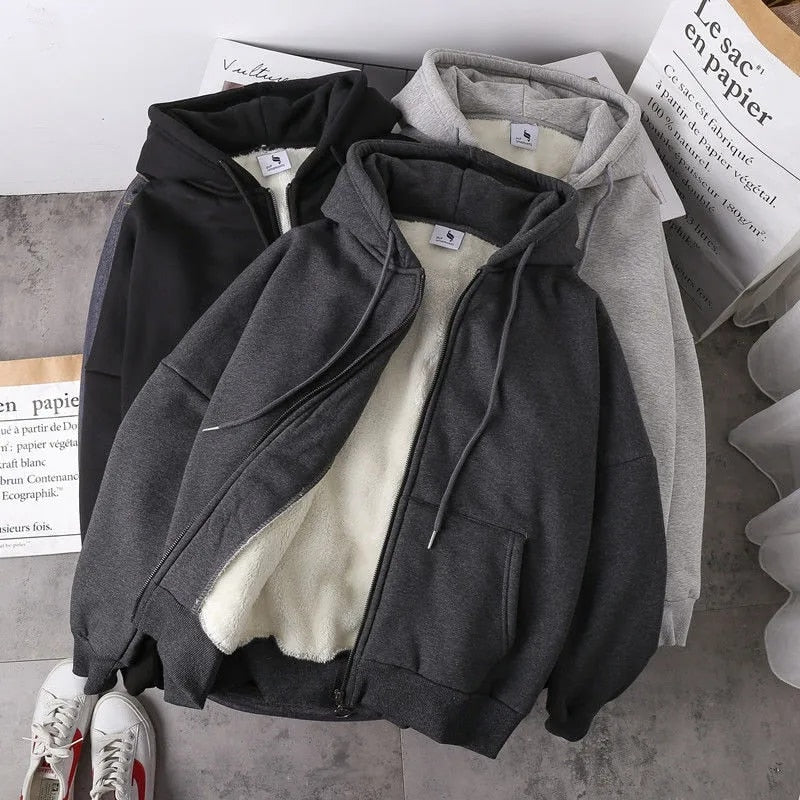 Ready Stock Women Coat Plush Jackets Solid Color Velvet Thick Warm Winter Hoodi image 5