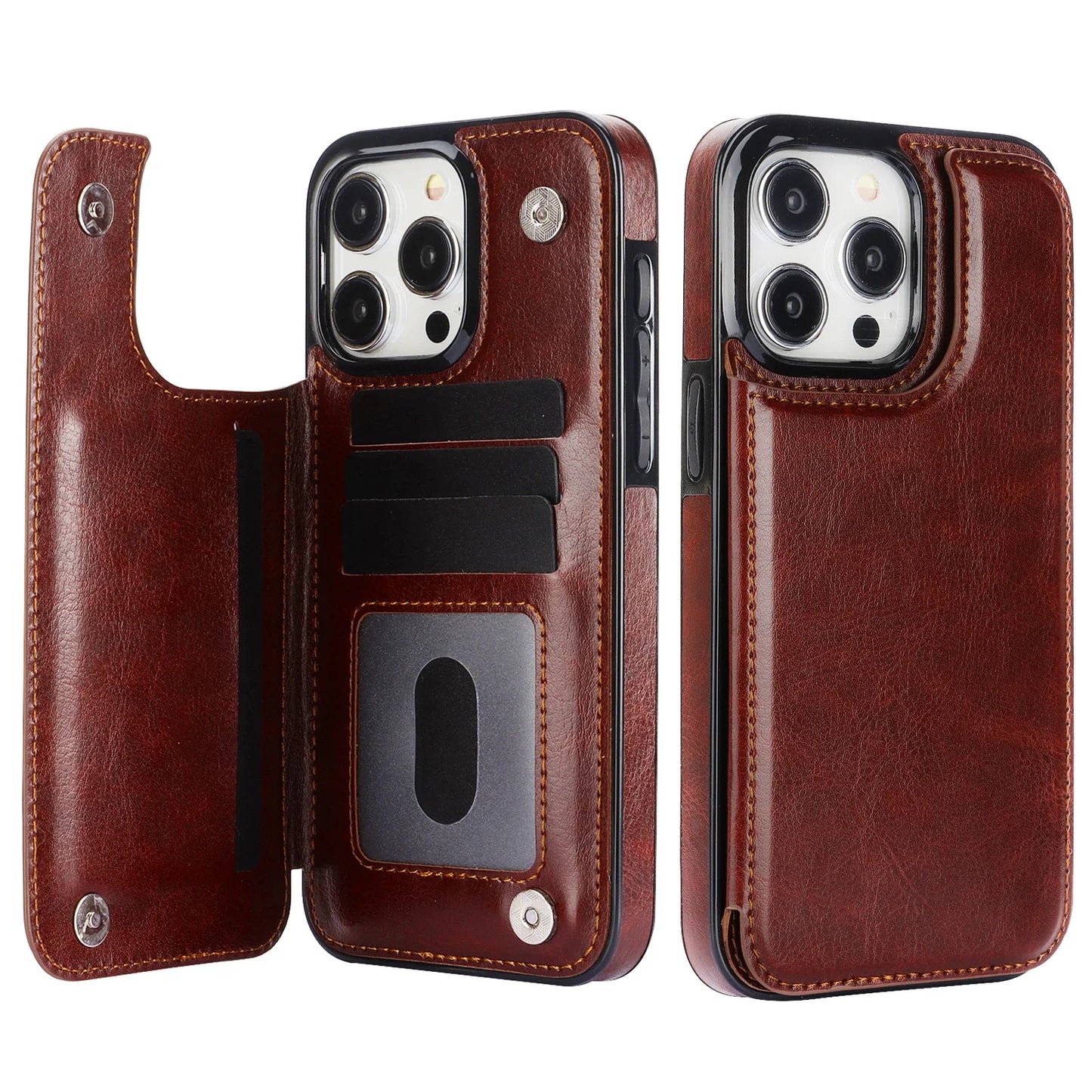 PU Leather for iPhone 15 14 13 12 11 Pro Max XR XS Max Wallet Case with Card Sl image 12
