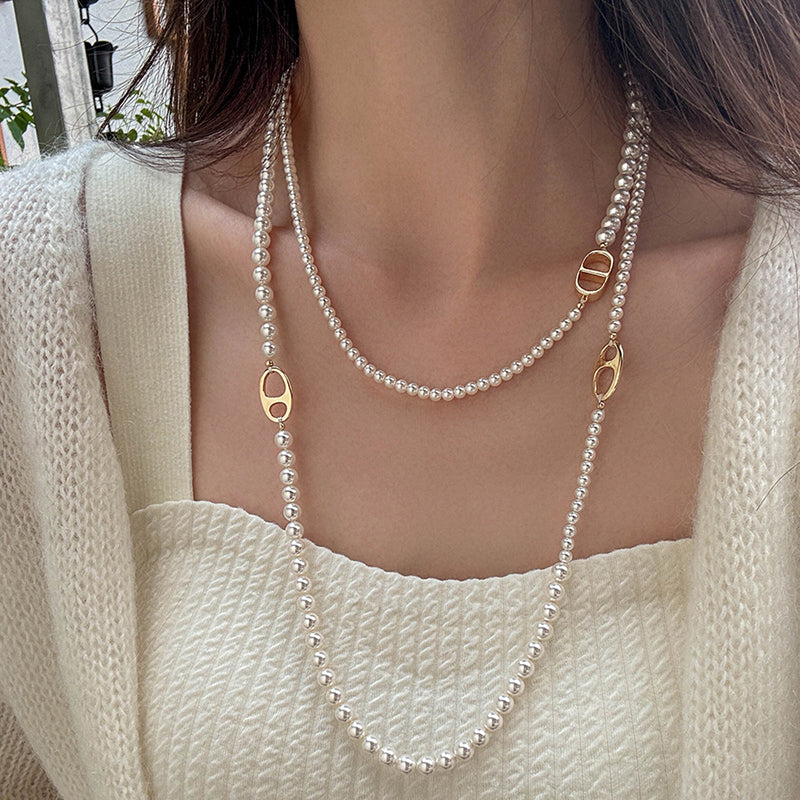 Golden pig nose freshwater pearl white pearl necklace k gold necklaces for wome image 4
