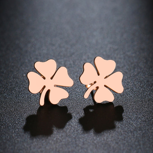DOTIFI Stainless Steel Stud Earring For Women Man Clover Gold Color Lover's Eng image 0