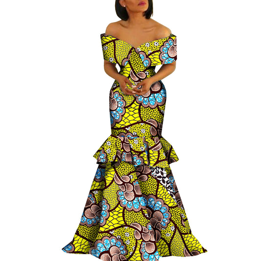 African Wax Print Dress for Women Party Wedding Dress Elegant African Clothes W image 0