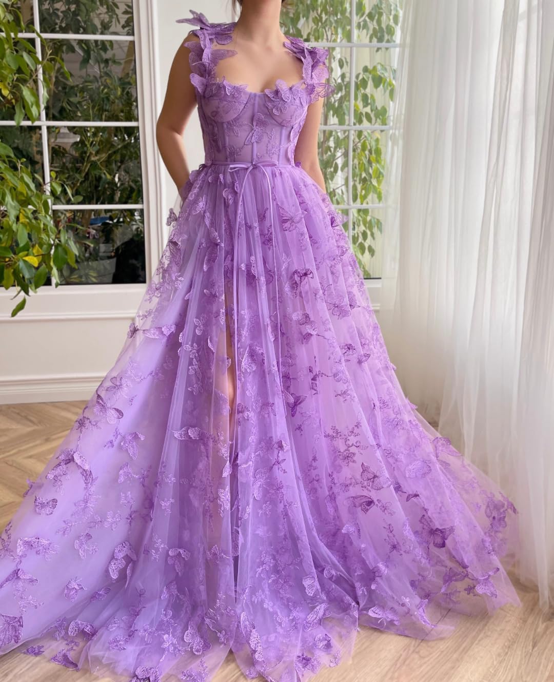 Women's 3D Butterfly Embroidered Homecoming Dress Lace Applique Tulle Prom Dres image 4