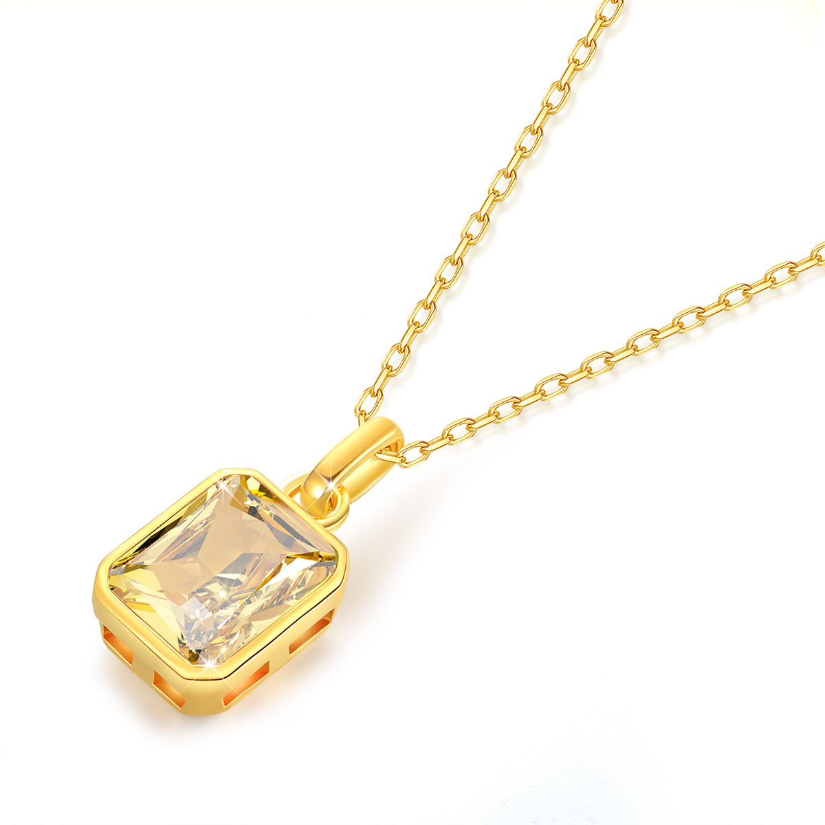 Szjinao 100% Real 18k Gold Necklace For Women 8*10mm Yellow Stone Rectangle Wit image 4