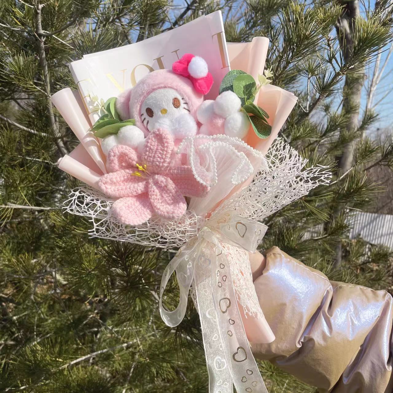 Kawaii Hello Kitty Cat Plush Dolls  Rose Soap Flowers Bouquet Christmas Valenti image 30