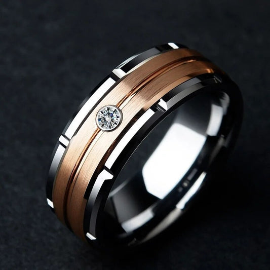 1pcs Luxury Women Ring Metal Hollow Carving Pattern Rose Gold Color Zircon Ston image 0