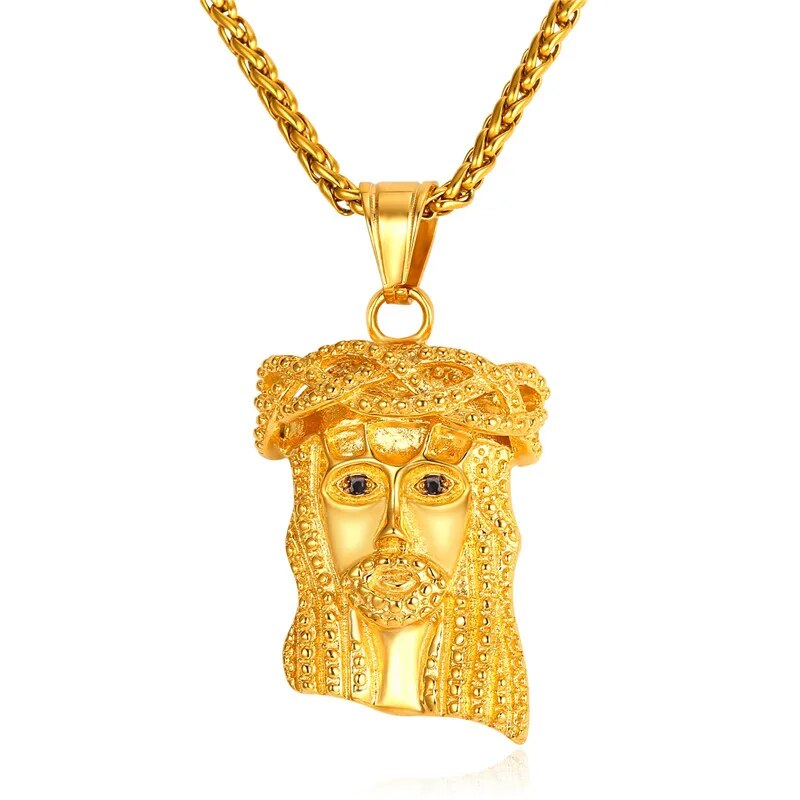 U7 Jesus Piece Christian Necklace Silver/Gold Color Stainless Steel Pendant & C image 3