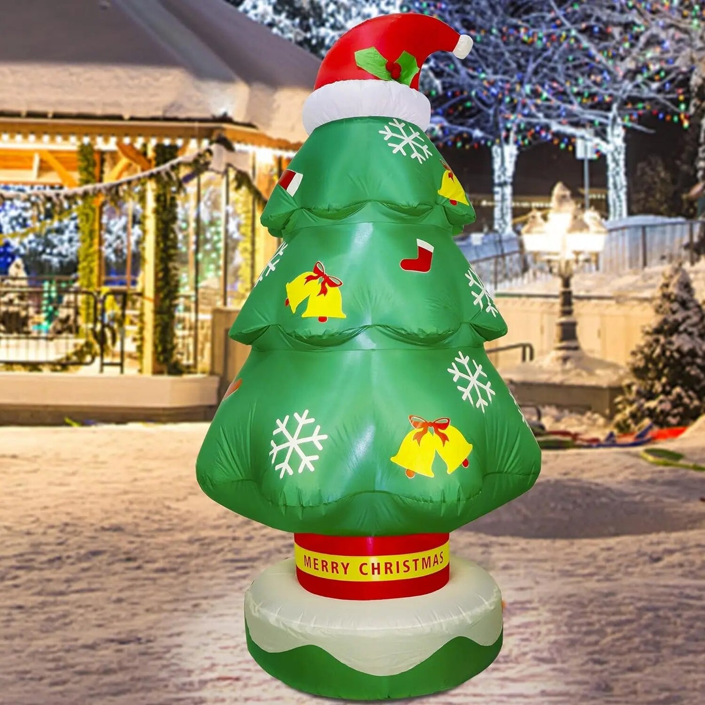 7FT Inflatables Lighted Christmas Tree with Santa Claus and Dog, Blow Up Indoor image 3