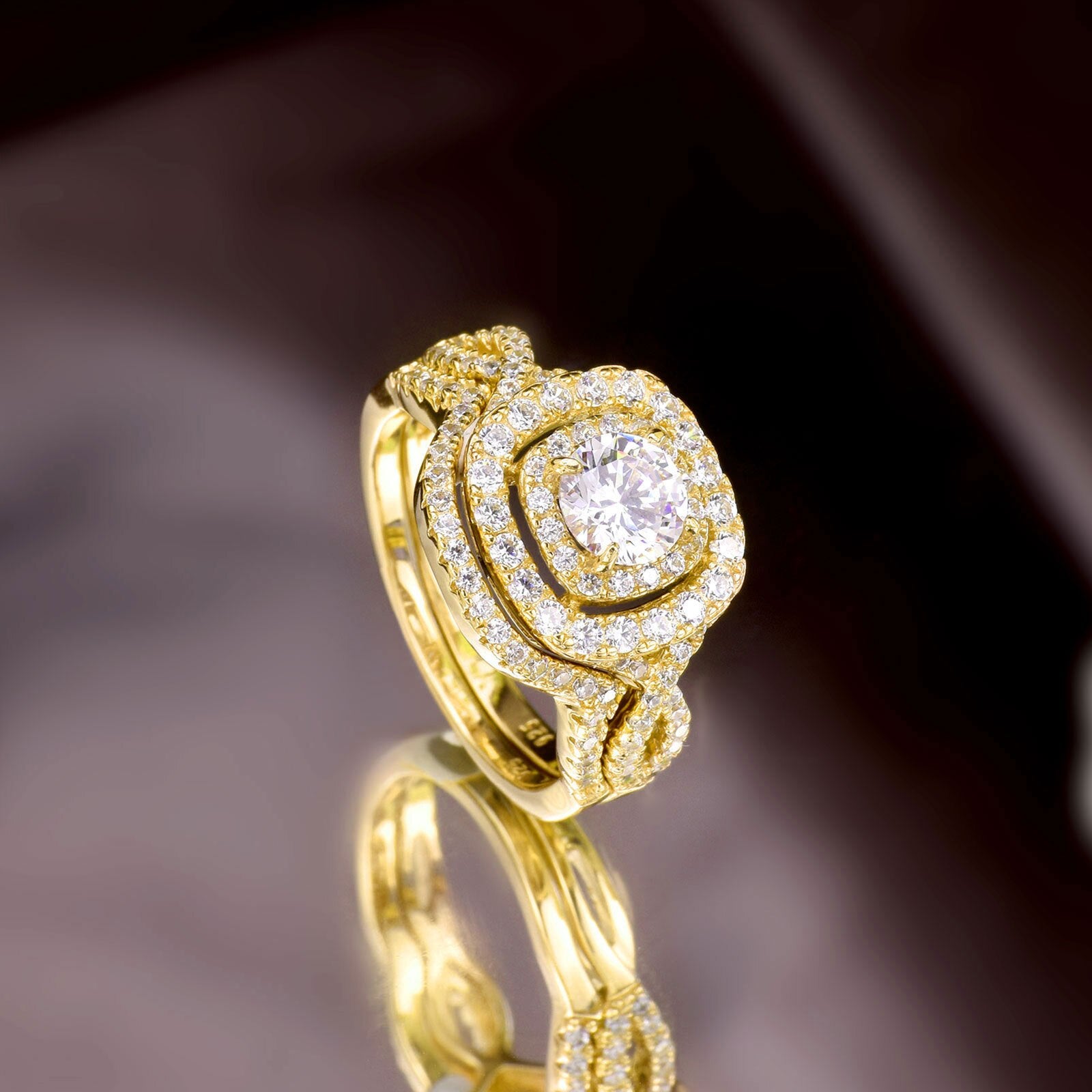 Newshe Yellow Rose Gold Wedding Engagement Ring Set For Women 925 image 0