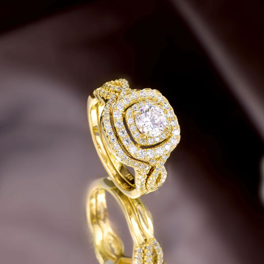 Newshe Yellow Rose Gold Wedding Engagement Ring Set For Women 925 image 0