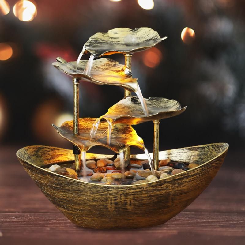 Tabletop Fountain Waterfall Fountain For Indoor Decor Water Over Sailing Lotus image 1