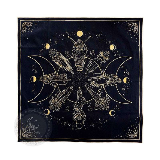 Black Gold Moon Phase Tarot Mat Oracle Mats Altar Cloths Tarot Altar Shrine Clo image 0