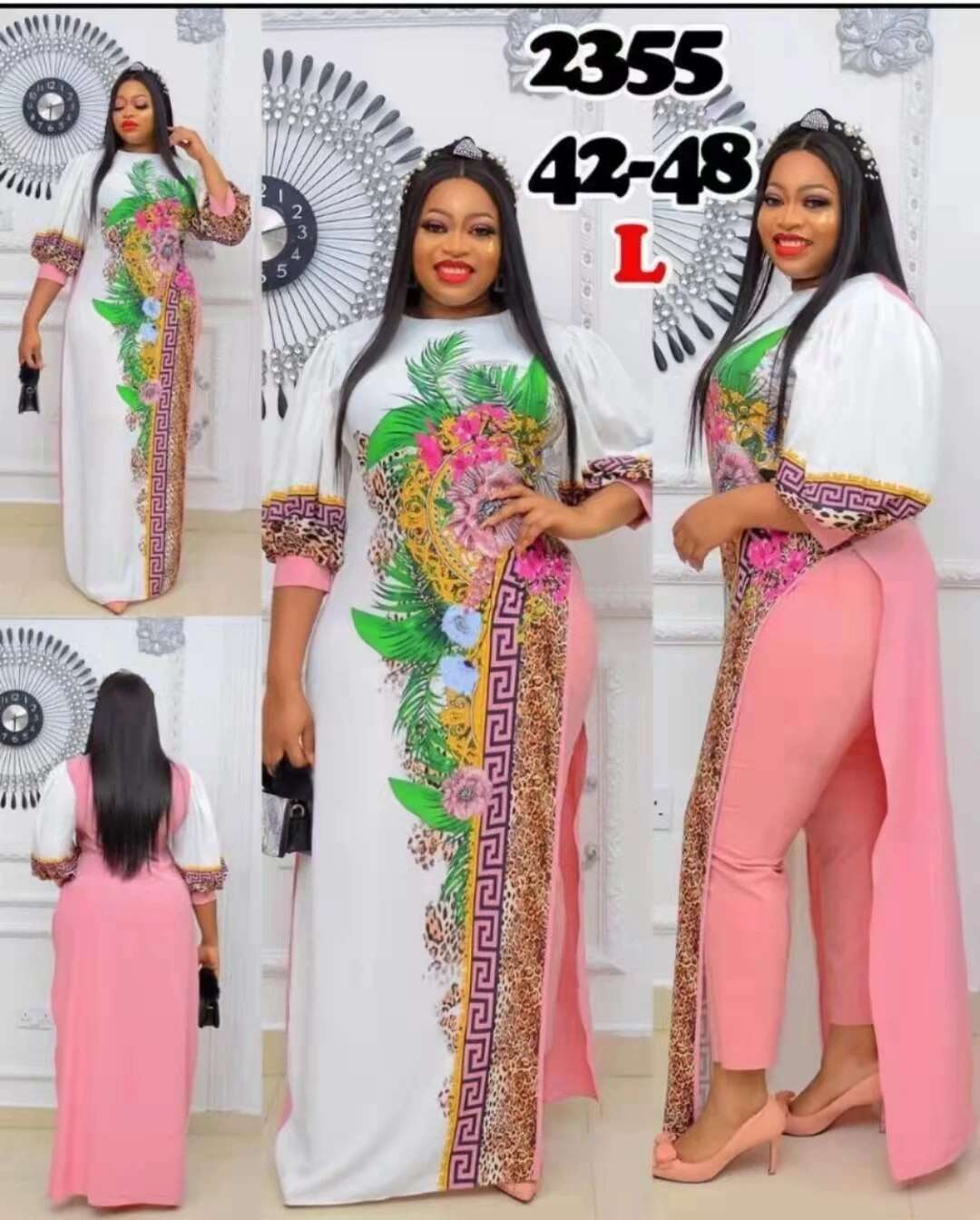 High Quantity African Gorgeous New Design Long Top With Pants 2 Pieces For Lady image 4