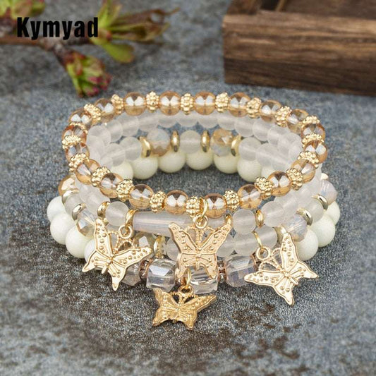 Kymyad Boho Jewelry Crystal Stone Bracelet For Women Gold Color Butterfly Tasse image 0