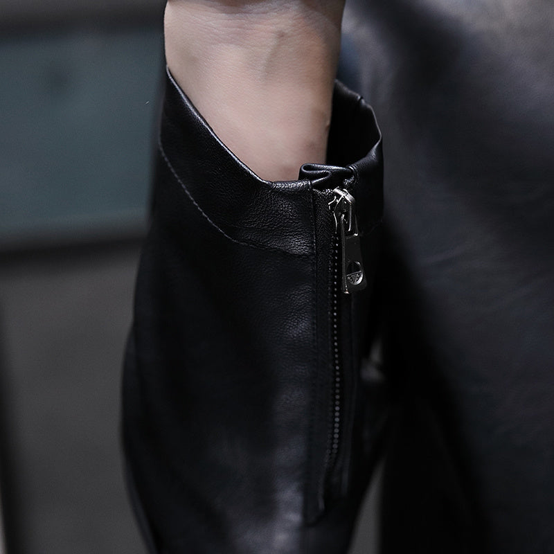 Mens Biker Leather Jacket 2023 Autumn  Men's Fashion Trend Decorative Motorcycl image 8