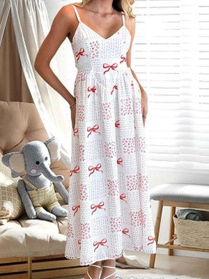 Elegante vestido de noche de encaje sin mangas con escote en V y detalle de lazo