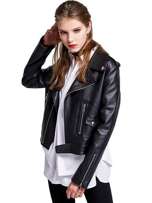 FTLZZ Women Faux Leathers Jacket Red Black Street Biker Coat Y2K Jacke
