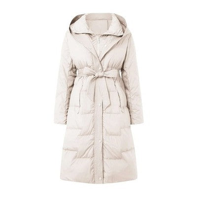 Women Hooded Down Jacket Elegant And Slim Fit Mid Knee Length Down Jac