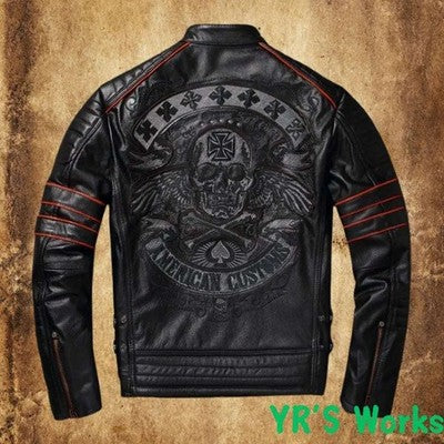YR!,Wholeales.Black Mens genuine leather jacket.cowhide coat.short sli