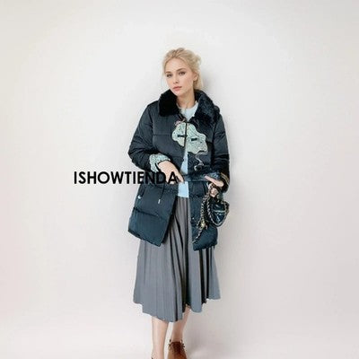 New Winter Long Parkas Jackets Women Down Cotton Jacket Large Lapel El