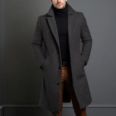 Warm And Comfortable Black Trench Coat For Men Long Sleeve Single Brea