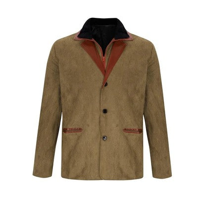 Chaqueta vaquera vintage para hombre con cuello de piel sintética desgastado y roto largo