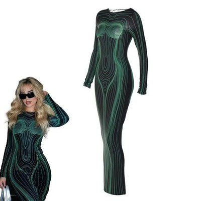 Vestido ajustado de manga larga para mujer Vestido de manga larga Toque ligero Moda St