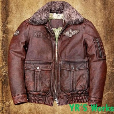 YR!Best.Classic G1 style genuine leather jacket.Mens Vintage Brown cow