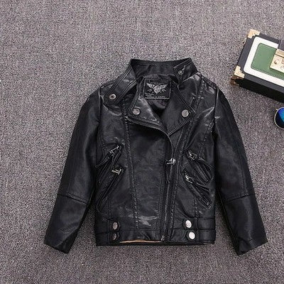 Chaqueta de cuero sintético para niña, abrigo de motociclista para niño, de primavera
