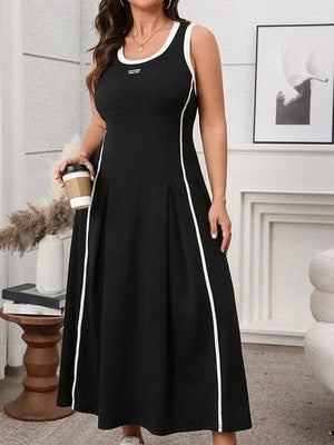 Vestido sin mangas de talla grande para mujer, informal, de verano, con contraste de color, redondo, cuello redondo
