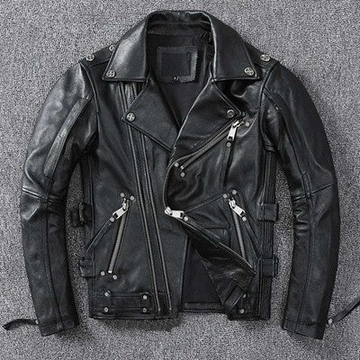 Vintage Brown Motorcycle Leather Jacket Men Natural Genuine Cowhide Ja