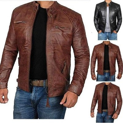 Abrigo de cuero elegante de moda para hombre primavera y otoño 2024