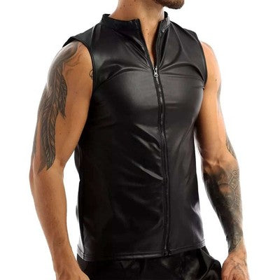 Chaleco de cuero sintético de moda, top sin mangas, ropa de club para hombre