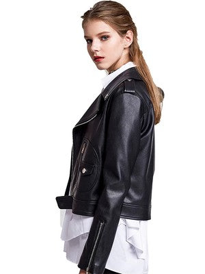 Chaqueta de piel sintética para mujer FTLZZ, color rojo y negro, estilo motero callejero, chaqueta Y2K