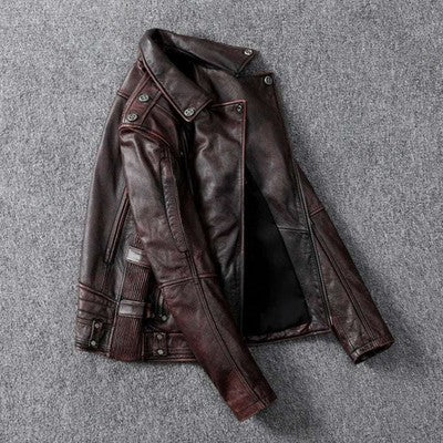 Vintage Brown Motorcycle Leather Jacket Men Natural Genuine Cowhide Ja