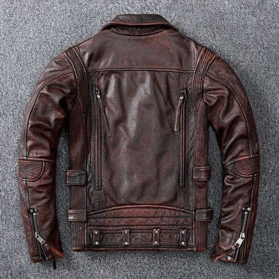 Vintage Brown Motorcycle Leather Jacket Men Natural Genuine Cowhide Ja