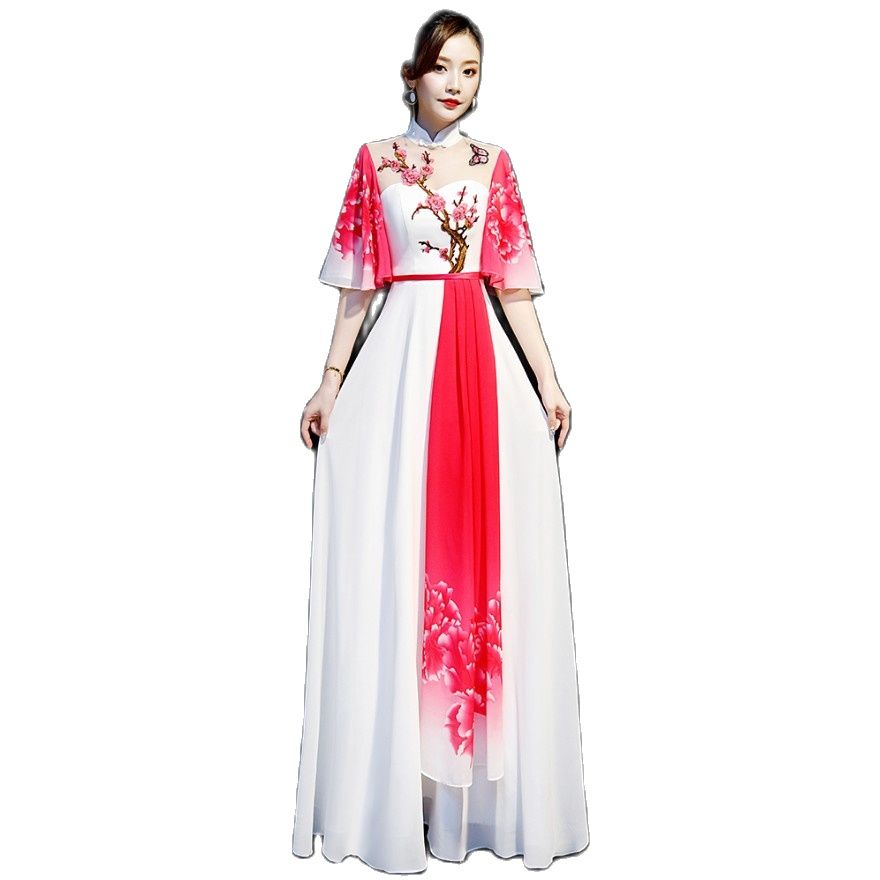 Long Ao Dai Vietnam Style Dress For Women Traditional Ethnic Clothing Elegant G image 6